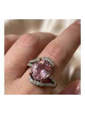 Vintage Pink Oval Morganite & CZ Halo Ring Size 7 3/4